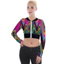 Multicolored Wave Distortion Zigzag Chevrons 2 Background Color Solid Black Long Sleeve Cropped Velvet Jacket View1