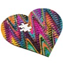 Multicolored Wave Distortion Zigzag Chevrons 2 Background Color Solid Black Wooden Puzzle Heart View3