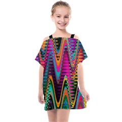 Multicolored Wave Distortion Zigzag Chevrons 2 Background Color Solid Black Kids  One Piece Chiffon Dress by EDDArt