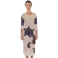 The Fantasy Eye, Mandala Design Quarter Sleeve Midi Bodycon Dress by FantasyWorld7