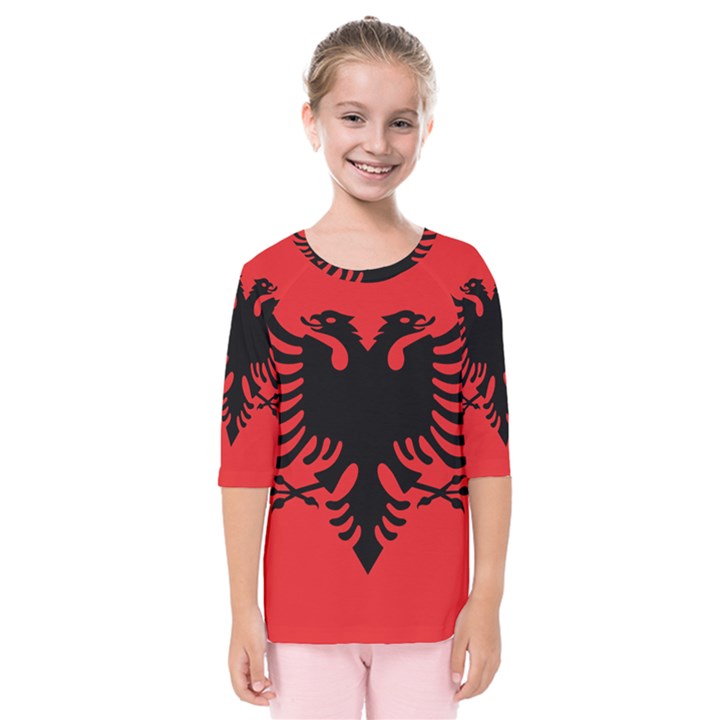 Albania Flag Kids  Quarter Sleeve Raglan Tee