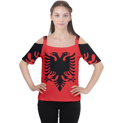 Albania Flag Cutout Shoulder Tee by FlagGallery