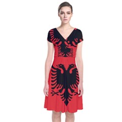 Albania Flag Short Sleeve Front Wrap Dress by FlagGallery