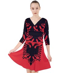 Albania Flag Quarter Sleeve Front Wrap Dress by FlagGallery