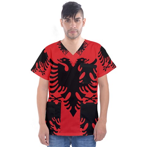 Albania Flag Men s V-neck Scrub Top by FlagGallery