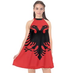 Albania Flag Halter Neckline Chiffon Dress  by FlagGallery