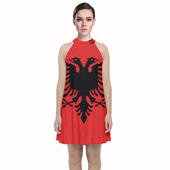 Albania Flag Velvet Halter Neckline Dress  by FlagGallery