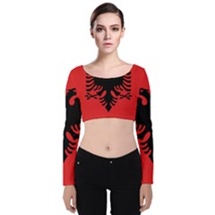 Albania Flag Velvet Long Sleeve Crop Top by FlagGallery