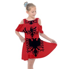 Albania Flag Kids  Shoulder Cutout Chiffon Dress by FlagGallery