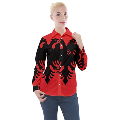 Albania Flag Women s Long Sleeve Pocket Shirt by FlagGallery