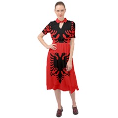 Albania Flag Keyhole Neckline Chiffon Dress