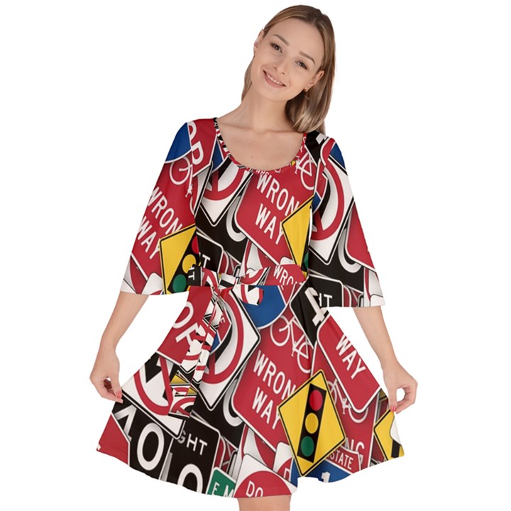 Road Signs Velour Kimono Dress