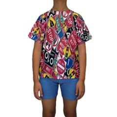 Road Signs Kids  Short Sleeve Swimwear by ArtworkByPatrick