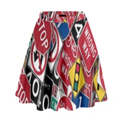 Road Signs High Waist Skirt by ArtworkByPatrick