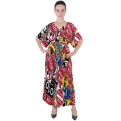 Road Signs V-neck Boho Style Maxi Dress