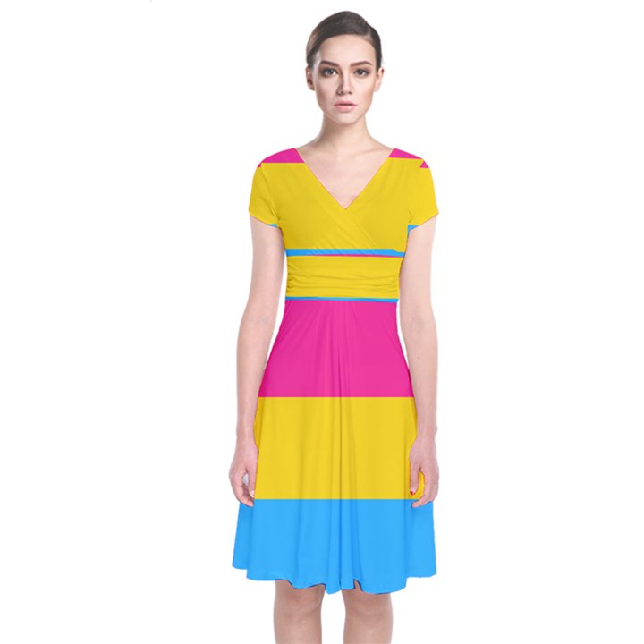 Pansexual Pride Flag Short Sleeve Front Wrap Dress