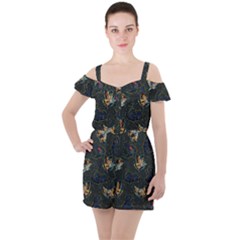 King And Queen  Ruffle Cut Out Chiffon Playsuit by Mezalola