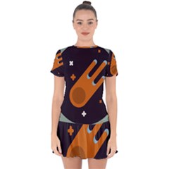 Meteor Meteorite Space Comet Drop Hem Mini Chiffon Dress by Pakrebo