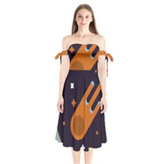 Meteor Meteorite Space Comet Shoulder Tie Bardot Midi Dress by Pakrebo