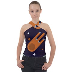 Meteor Meteorite Space Comet Cross Neck Velour Top by Pakrebo