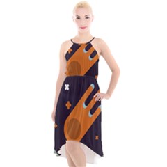 Meteor Meteorite Space Comet High-low Halter Chiffon Dress  by Pakrebo