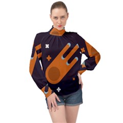 Meteor Meteorite Space Comet High Neck Long Sleeve Chiffon Top