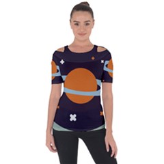 Planet Orbit Universe Star Galaxy Shoulder Cut Out Short Sleeve Top by Pakrebo