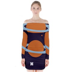 Planet Orbit Universe Star Galaxy Long Sleeve Off Shoulder Dress by Pakrebo