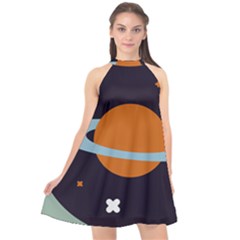 Planet Orbit Universe Star Galaxy Halter Neckline Chiffon Dress  by Pakrebo