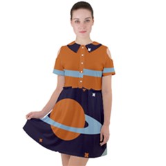 Planet Orbit Universe Star Galaxy Short Sleeve Shoulder Cut Out Dress  by Pakrebo