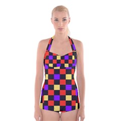 Checkerboard Again Boyleg Halter Swimsuit  by impacteesstreetwearseven