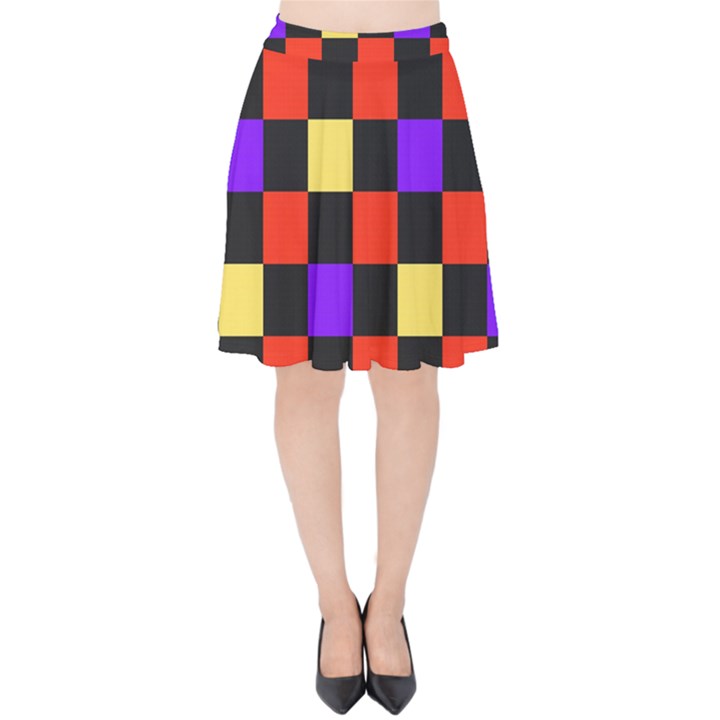 Checkerboard Again Velvet High Waist Skirt