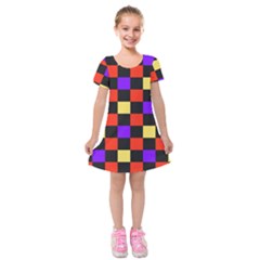 Checkerboard Again Kids  Short Sleeve Velvet Dress