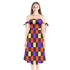 Checkerboard Again Shoulder Tie Bardot Midi Dress