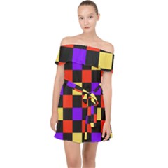 Checkerboard Again Off Shoulder Chiffon Dress