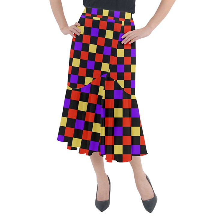 Checkerboard Again Midi Mermaid Skirt