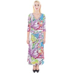 Spring Leaves Quarter Sleeve Wrap Maxi Dress by CashewDress