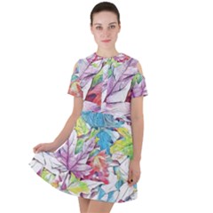 Spring Leaves Short Sleeve Shoulder Cut Out Dress  by CashewDress