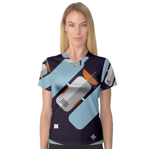 Satellite Machine Space Dark V-neck Sport Mesh Tee by Pakrebo