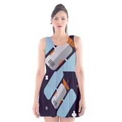 Satellite Machine Space Dark Scoop Neck Skater Dress by Pakrebo