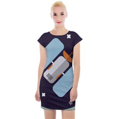 Satellite Machine Space Dark Cap Sleeve Bodycon Dress by Pakrebo