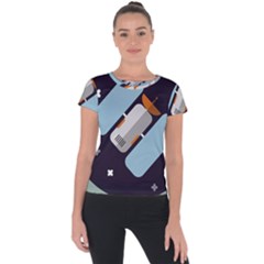 Satellite Machine Space Dark Short Sleeve Sports Top  by Pakrebo