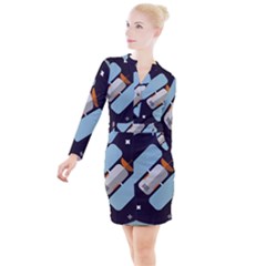 Satellite Machine Space Dark Button Long Sleeve Dress by Pakrebo