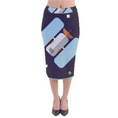 Satellite Machine Space Dark Velvet Midi Pencil Skirt by Pakrebo