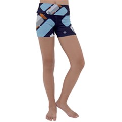 Satellite Machine Space Dark Kids  Lightweight Velour Yoga Shorts