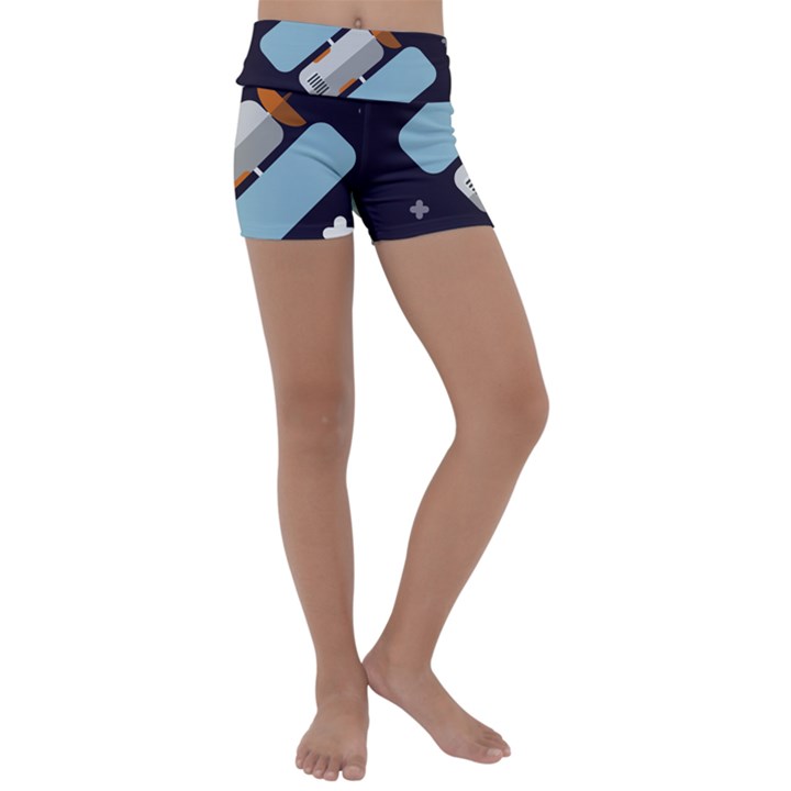 Satellite Machine Space Dark Kids  Lightweight Velour Yoga Shorts