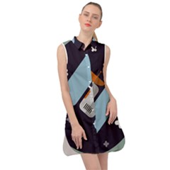 Satellite Machine Space Dark Sleeveless Shirt Dress