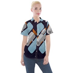 Satellite Machine Space Dark Women s Short Sleeve Pocket Shirt