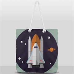 Rocket Space Universe Spaceship Full Print Rope Handle Tote (Large)