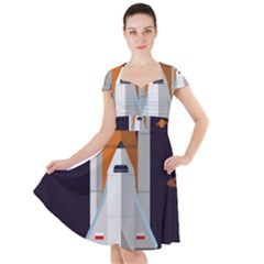 Rocket Space Universe Spaceship Cap Sleeve Midi Dress